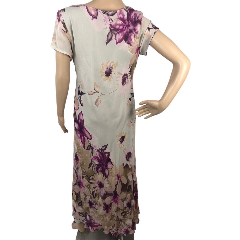 Vintage Majick Floral Printed Sequin Maxi Dress Short‎ Sleeve Long Boho Dress L - Picture 6 of 9